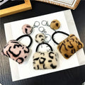 Creative Women Mini Handbag Car Key Ring Fluffy Cartoon Key Chain Pom Pom Keychain Leopard Bag Charms Ball Plush Keychains Toys