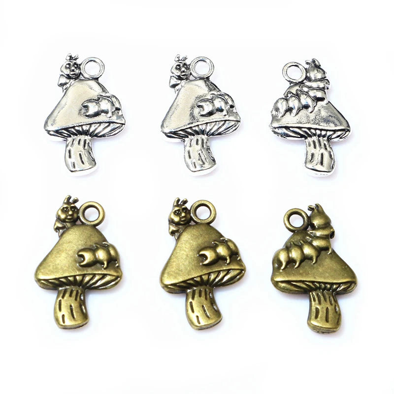 10pcs 25x16mm Antique Bronze Plated Mushroom Handmade Charms Pendant DIY Jewelry Findings for Bracelet Necklace