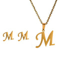 Dainty Capital Initial Jewelry Set Gold 26 Letters Alphabet Stainless Steel Initial Letter Pendant Necklace Stud Earrings Set