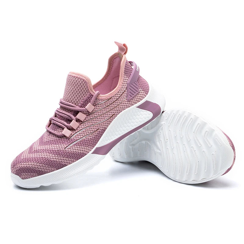Hanagal OEM Breathable Pink Color Mesh Elastic Collar Steel Toe Cap Safety Shoes for Women 2026
