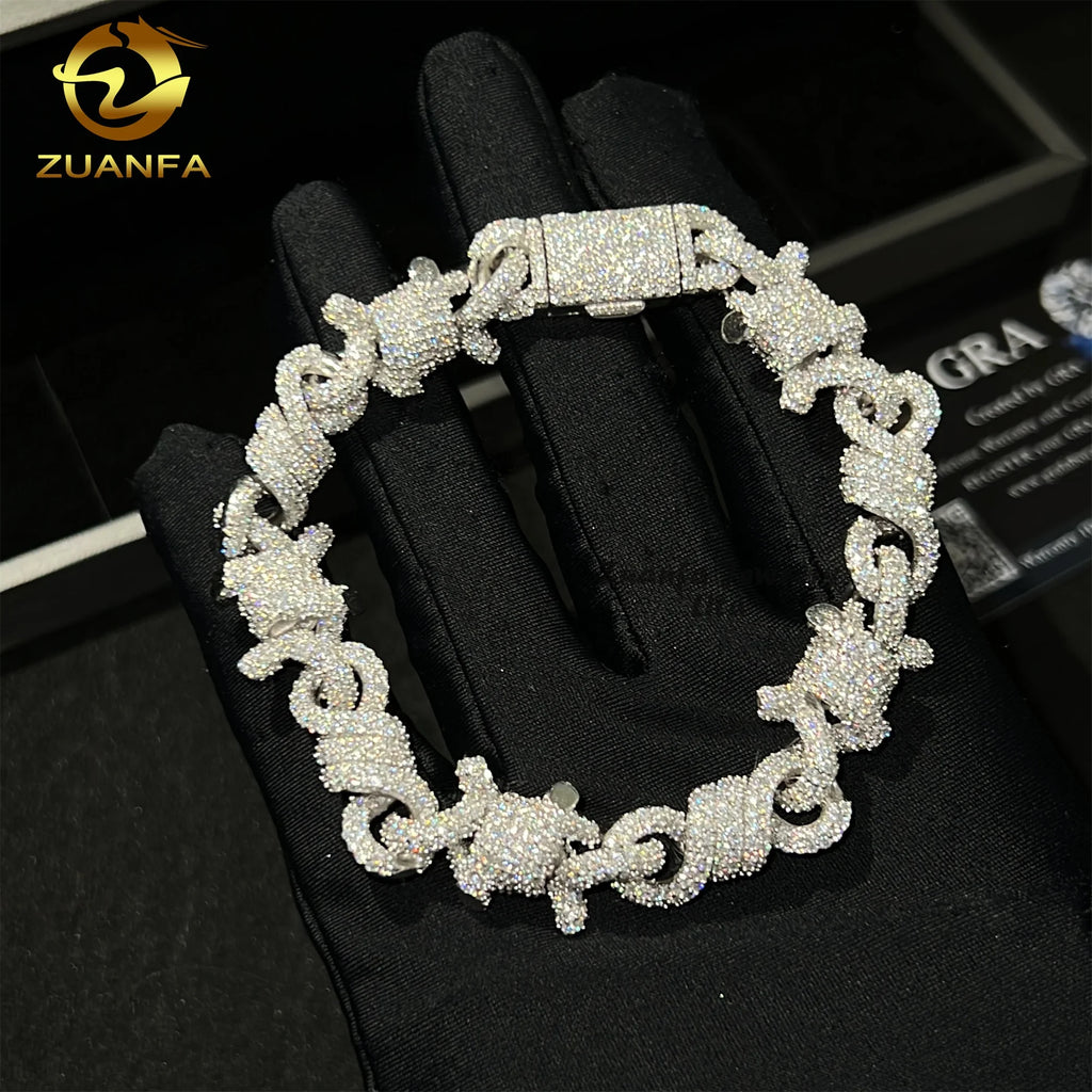 Fine Jewelry Unique Luxury Infinity Iced Out 925 Sterling Silver Hip Hop Moissanite Cuban Bracelets
