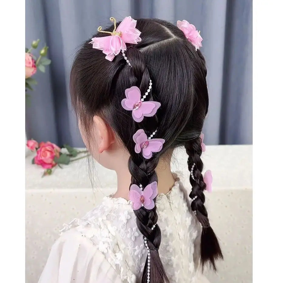 Girl's New Antique Handmade Butterfly Pearl Chain Hairpin Princess Fairy Flower Bead Hair Clips