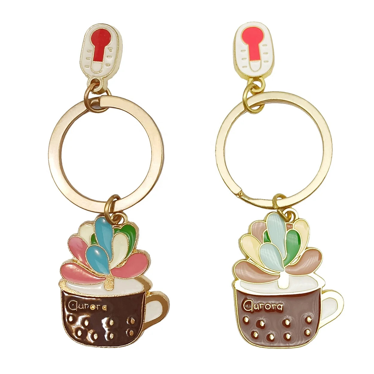 Wholesale Custom Metal Design Enamel Succulent Plants Key Chain Soft Enamel Trading Key Ring Lovely Flower Key Holder Laser Logo