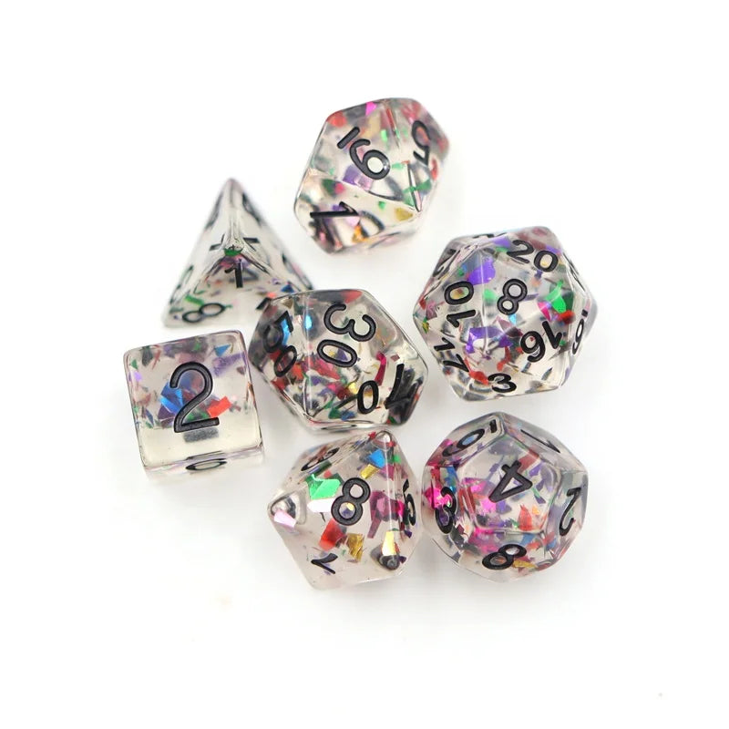 DND Rpg Dice Set Polyhedral Dice Set Oem Resin Confetti with Black Ink Dice
