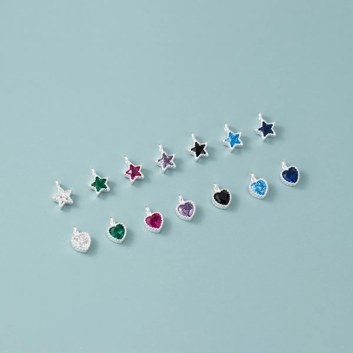 Wholesale 925 Sterling Silver Colorful Zircon Heart Birthstone Charms Diy Necklace Star Pendant Findings
