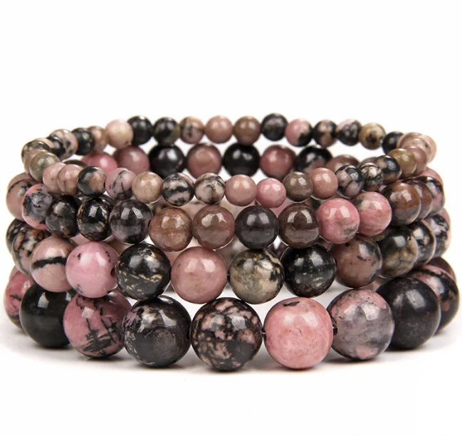 Wholesale 4/6/8/10MM Black Strip Rhodonite Gemstone Bracelets Mens Womans Natural Stone Beads Bracelet Gemstone Jewelry