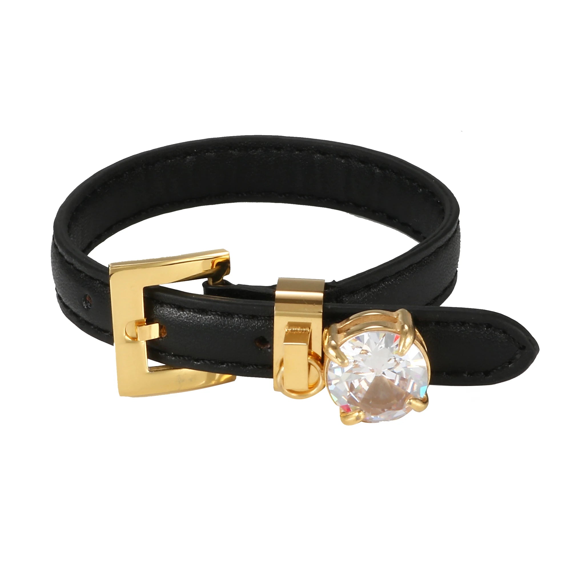 Big CZ Stone Charm Genuine Leather Bangle Bracelet for Woman Man Adjustable Watch Belt Wristband Wedding Jewellery Gifts