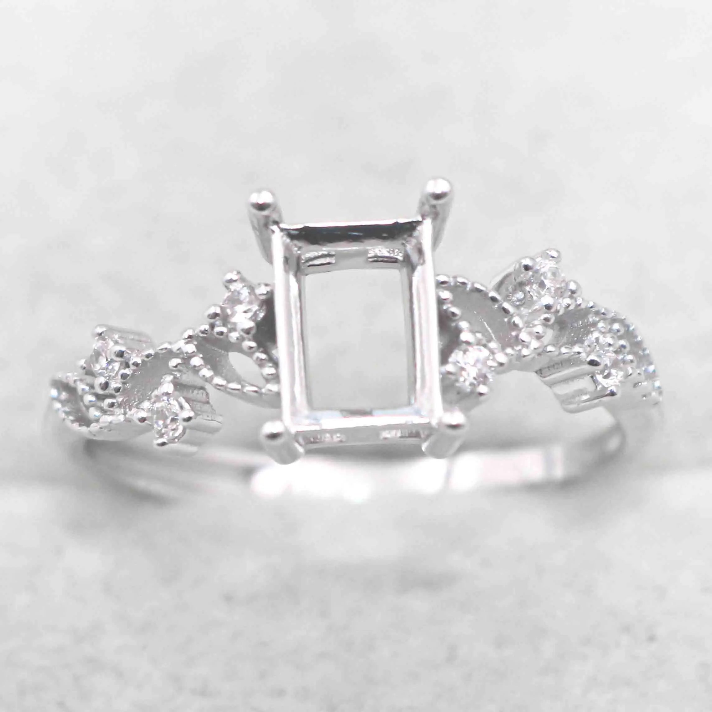 Sterling Silver 5*7mm Semi Mount Ring Square Shape Empty Frame Blank Claws Setting S925 Base Without Center Stone for Inlay DIY