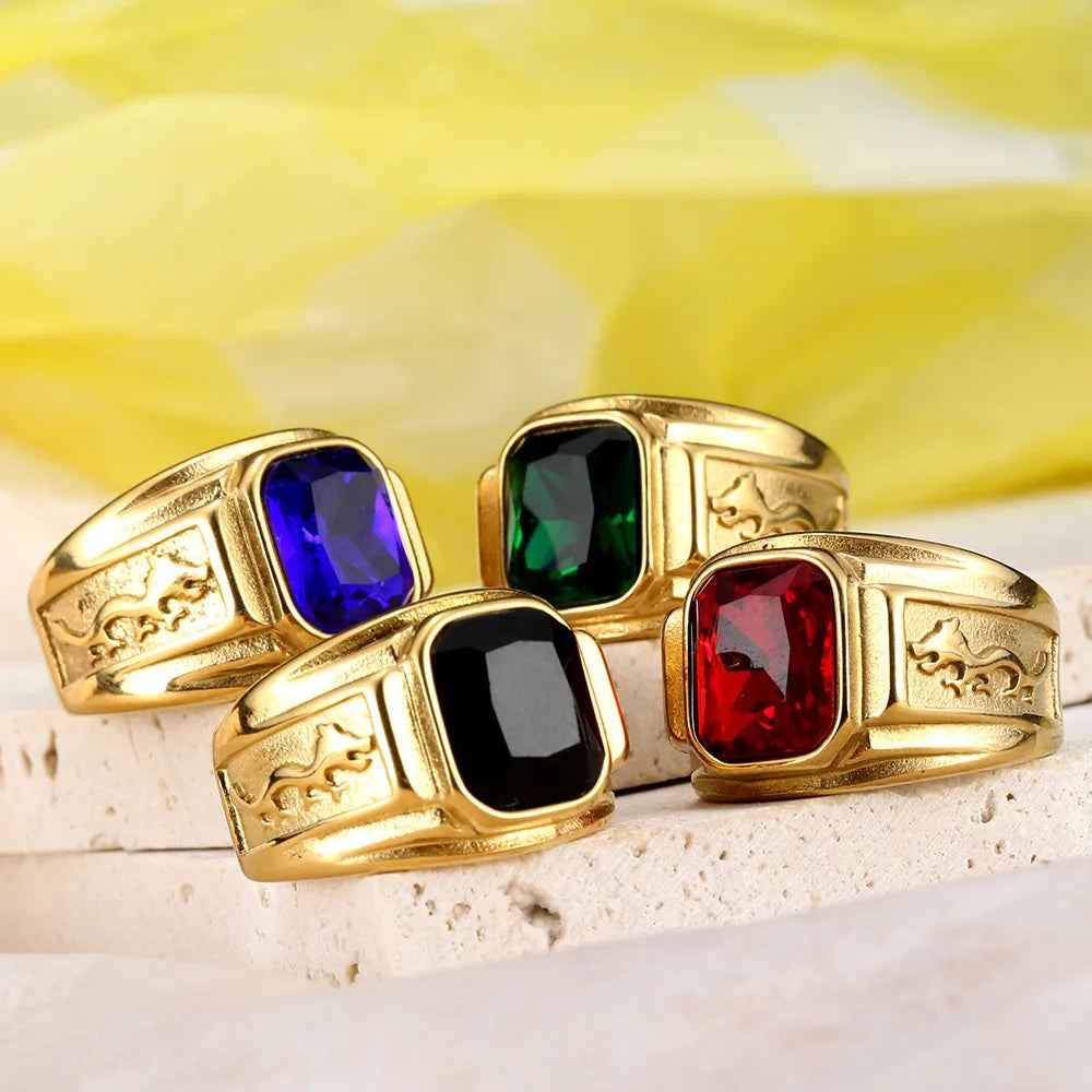 Zhongzhe Religious Dragon Stone Crystal/Rhinestone Ring Plated Titanium Black Gun Plated Waterproof Size 7-13 Luxury Factory