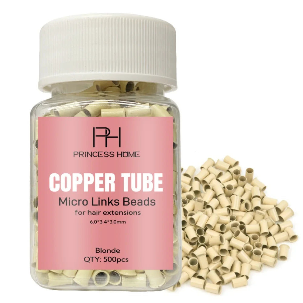 Private Label 500pcs/bottle 6.0*3.4mm Lock Copper Tubes Micro Rings Links Beads for I-Tip Hair Extensions