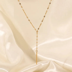 Tarnish Free 18K Gold Plated Tassel Short Chain Chokers Necklaces Minimalist Stainless Steel Y Shape Pendant Necklace