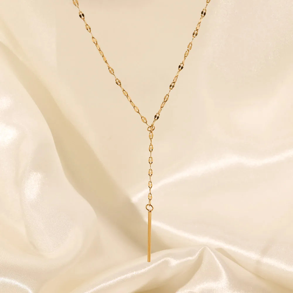 Tarnish Free 18K Gold Plated Tassel Short Chain Chokers Necklaces Minimalist Stainless Steel Y Shape Pendant Necklace