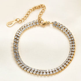 Women Full Diamond 6mm 14k Gold Rose Gold Stainless Steel Tennis Zirconia Bracelet Double Row Tennis Bracelets