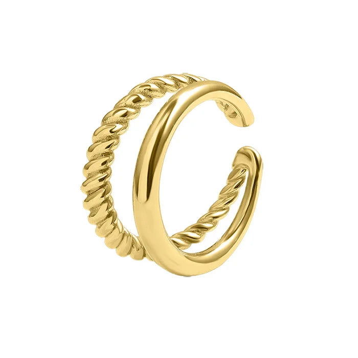 Simple Stainless Steel 18K Gold Plated Double Layers Open Twist Finger Ring Titanium Steel PVD Personalized Threaded Open Ring