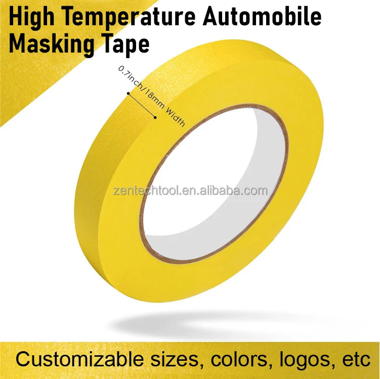 Premium Yellow Crepe Paper Masking Tape Automotive Grade 120℃ Resistant Auto Body Refinish Painting Clean Edge Protection MegaBDM