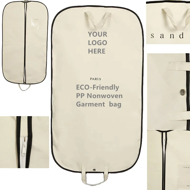 Heavy Duty Foldable Garment Bag Fashionable Zipper Closure Travel Essential Dresses Suit Coats Non-Woven Material Shoe Storage