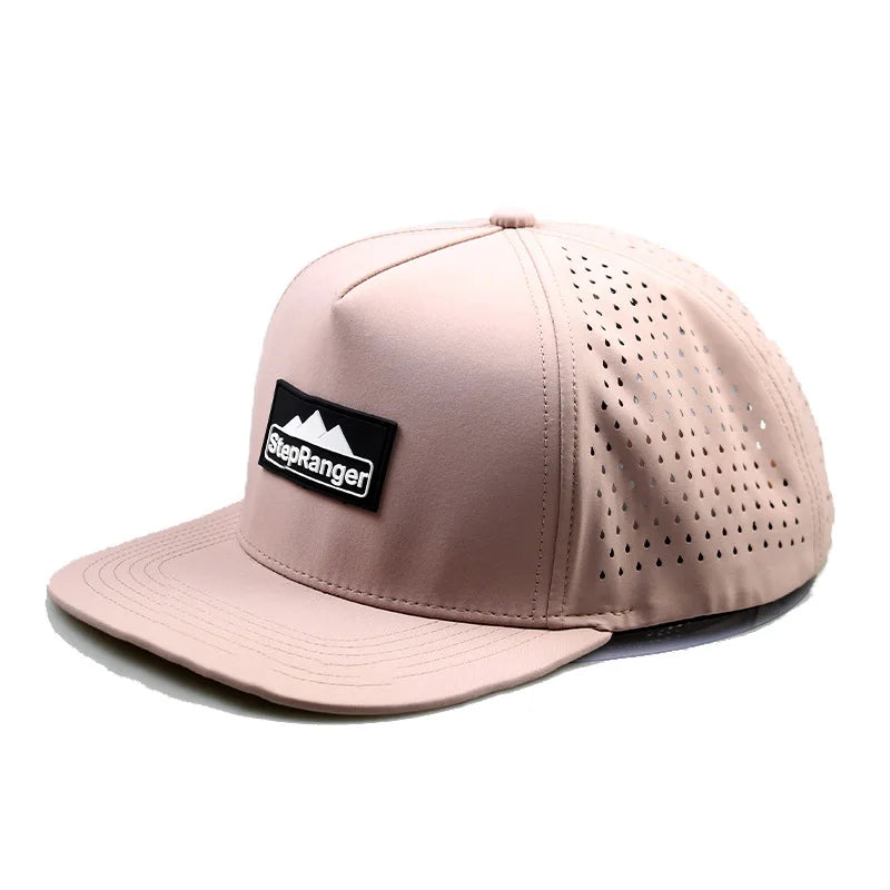 Customized 5-Panel Flat-Brimmed Golf Baseball Caps Unisex Terry Waterproof Fabric Four Seasons Laser-Drilled Rubber Patches