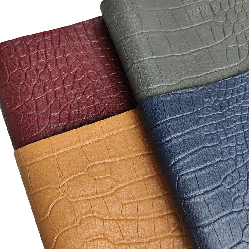 Elastic Dark Pure Color Crocodile Grain Embossed Synthetic PU Leather Fabric Material for PU Bag Handbag Tote