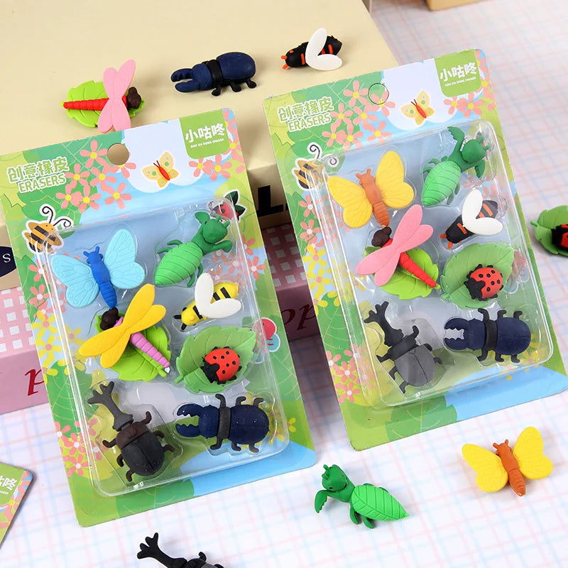 Creative School Stationery Cartoon Cute Kawaii Insect Animal Shape Eraser for Children