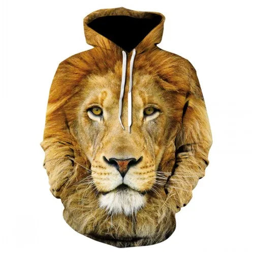Fitspi Wholesale Hoodies 3d Print Animal Lion Sweatshirts Men Women Unisex Hooded Oversized Street Harajuku Kids Sweatshirt