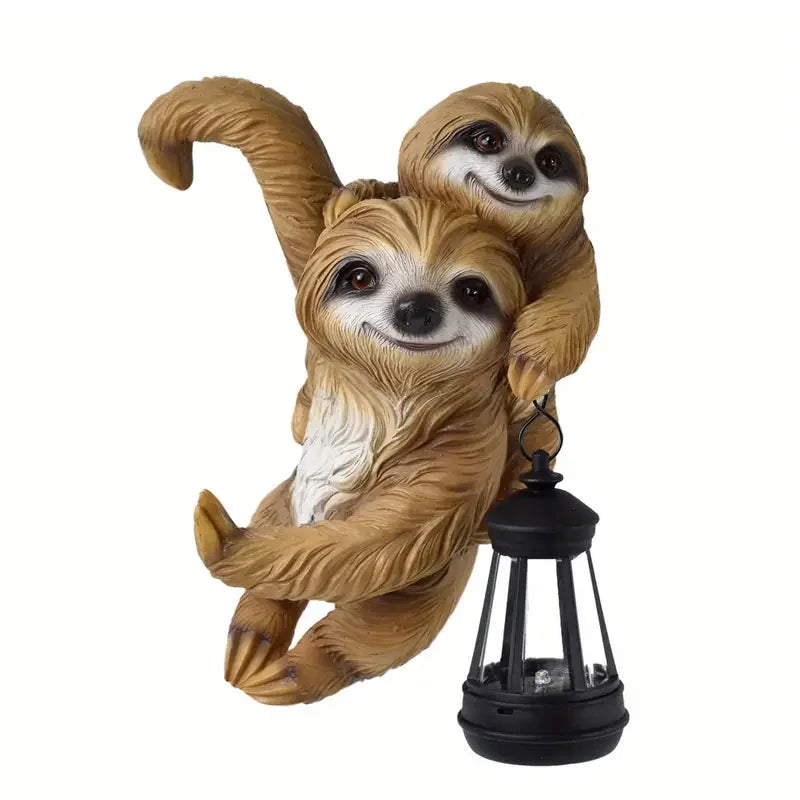 Solar Powered Sloth Family Tree Hanging Ornament with LED Night LightOutdoor Garden Decor for Yard PatioCute Animal Night Lamp