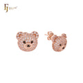 FJ Fallon Fashion Jewelry Cluster White CZs Little Bear Stud Earrings Plated in Rose Gold Brass Based