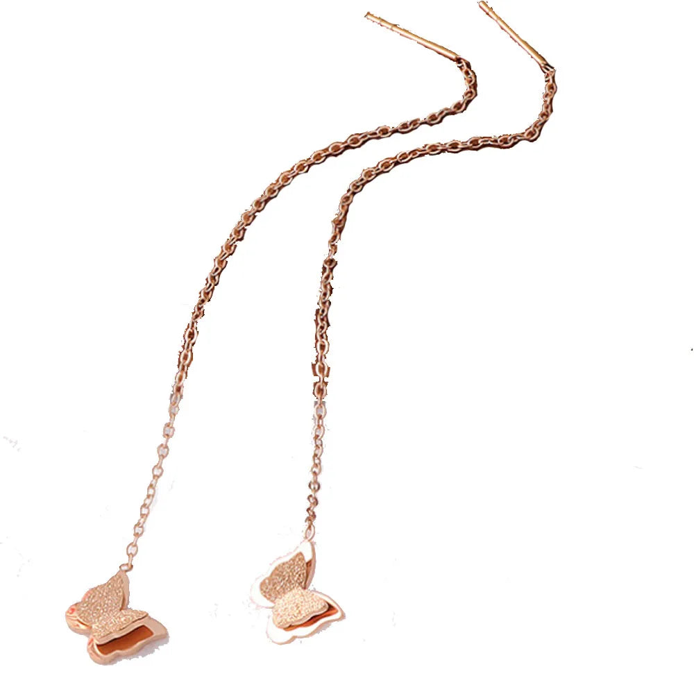 Wholesale Stainless Steel Waterproof Gold Plated Floating Threader Earring butterfly Dangle Fashion Earrings Supplier