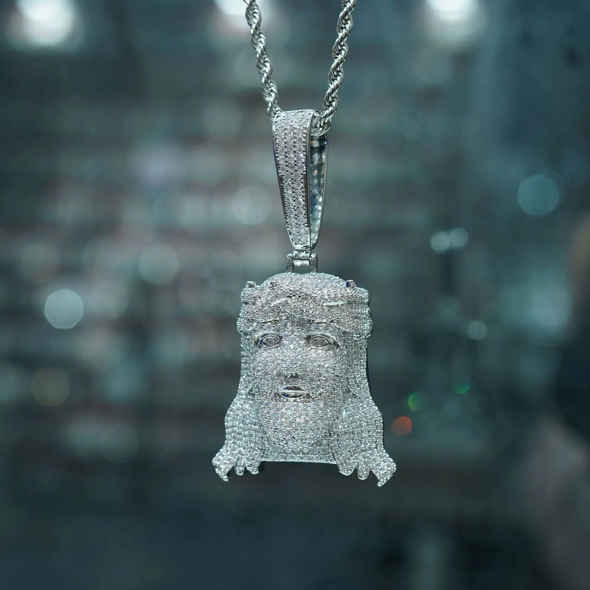 Hip Hop Zircon Brass Necklace With AAA Iced Out Zircon Figurine Pendant Stainless Steel Chain
