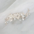 SLBRIDAL Handmade Rhinestones Crystals Freshwater Pearls Ceram Flower Bridal Hair Comb Wedding Hair Accessories Women Jewelry