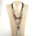 Fashion Women Boho Jewelry Knotted LAVA Stone Yoga Necklace SemiPrecious Pendant 108 Beads Mala Necklace