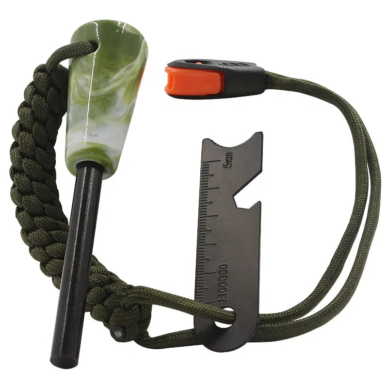 Watercolors Crafted Resin Handle Camping Ferro Rod Fire Starter with Emergency Whistle