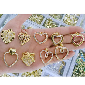 CZ8796 Dainty 18k Gold Plated Cubic Zirconia CZ Zircon Open Heart Charm Pendant for DIY Jewelry Making