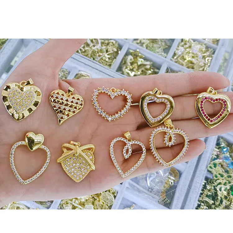 CZ8796 Dainty 18k Gold Plated Cubic Zirconia CZ Zircon Open Heart Charm Pendant for DIY Jewelry Making