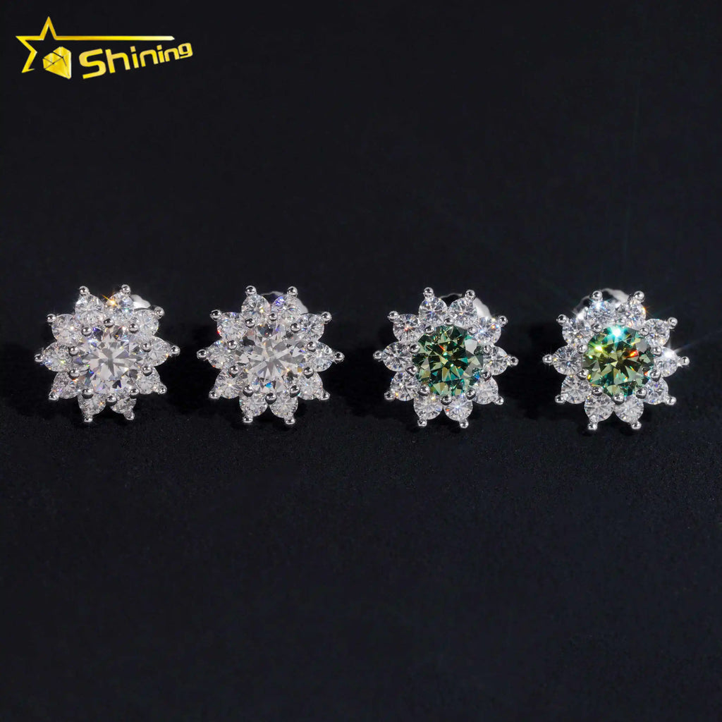 Pass Diamond Tester GRA Certified Stocks VVS Diamond 925 Sterling Silver Cluster Blue Green Moissanite Stud Earrings