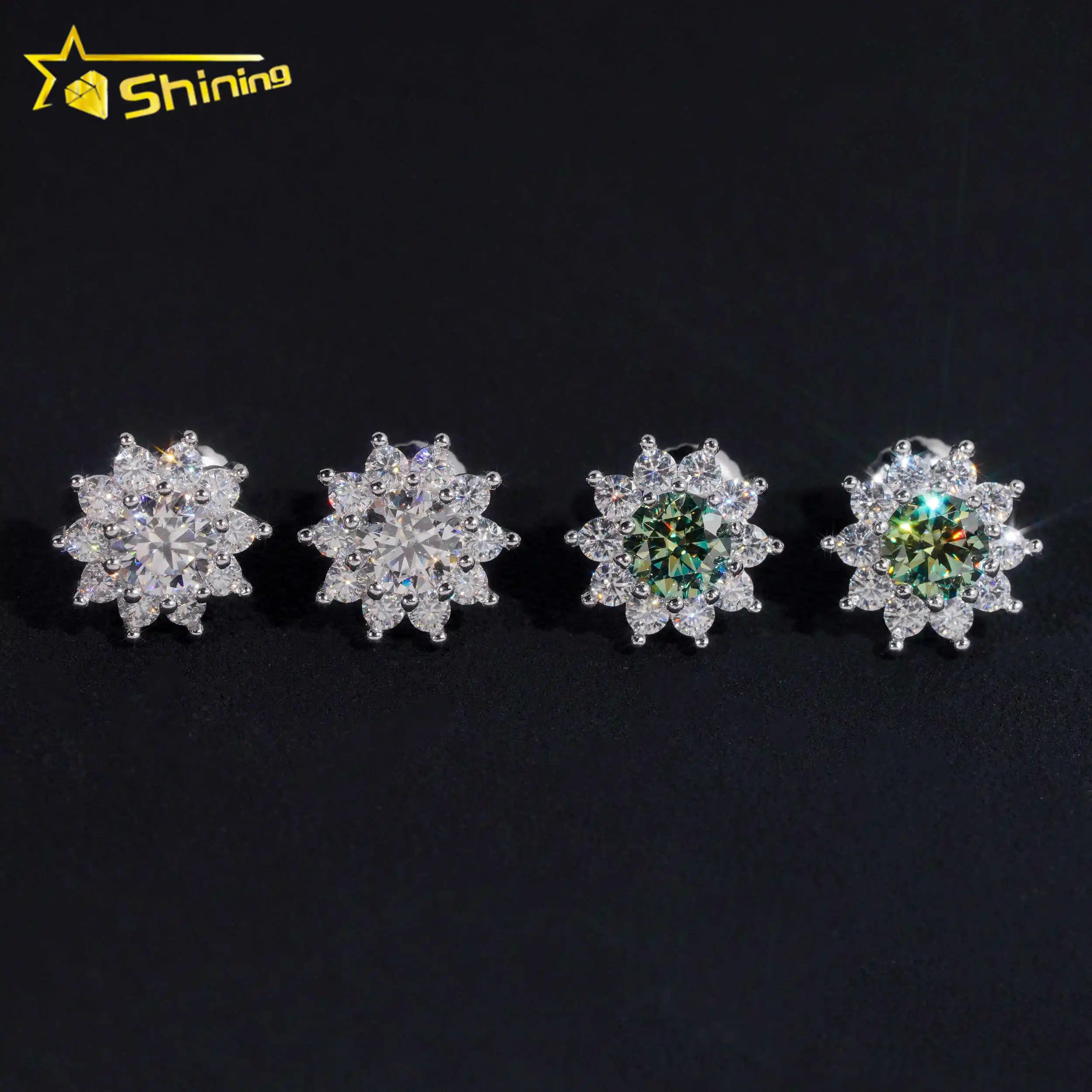 Pass Diamond Tester GRA Certified Stocks VVS Diamond 925 Sterling Silver Cluster Blue Green Moissanite Stud Earrings