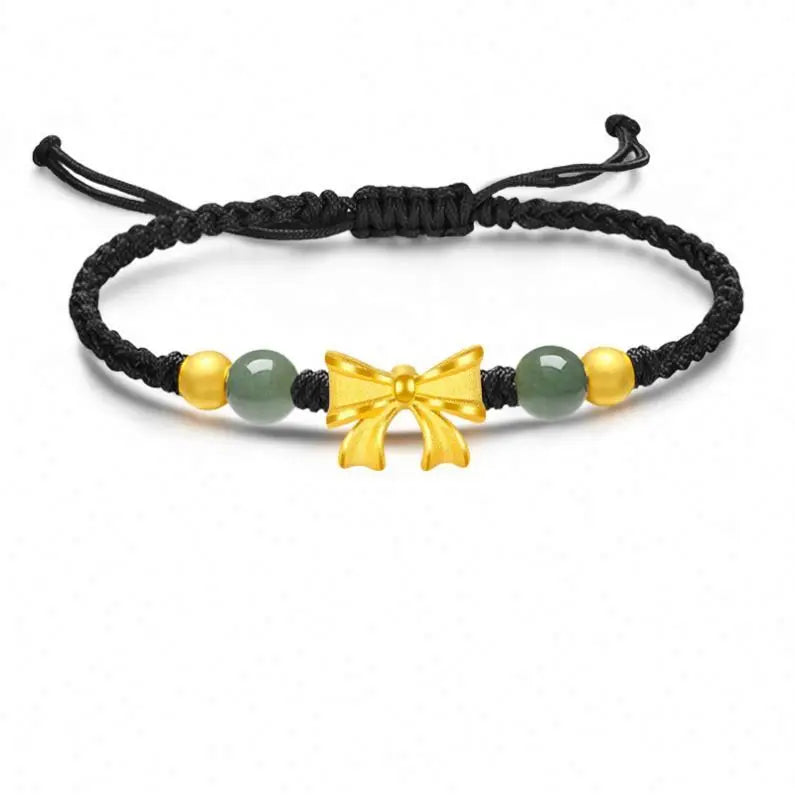 China 18K 25K Escape Princess Bowknot Lucky Red Rope Bracelet Beads Gold Carrying Strap