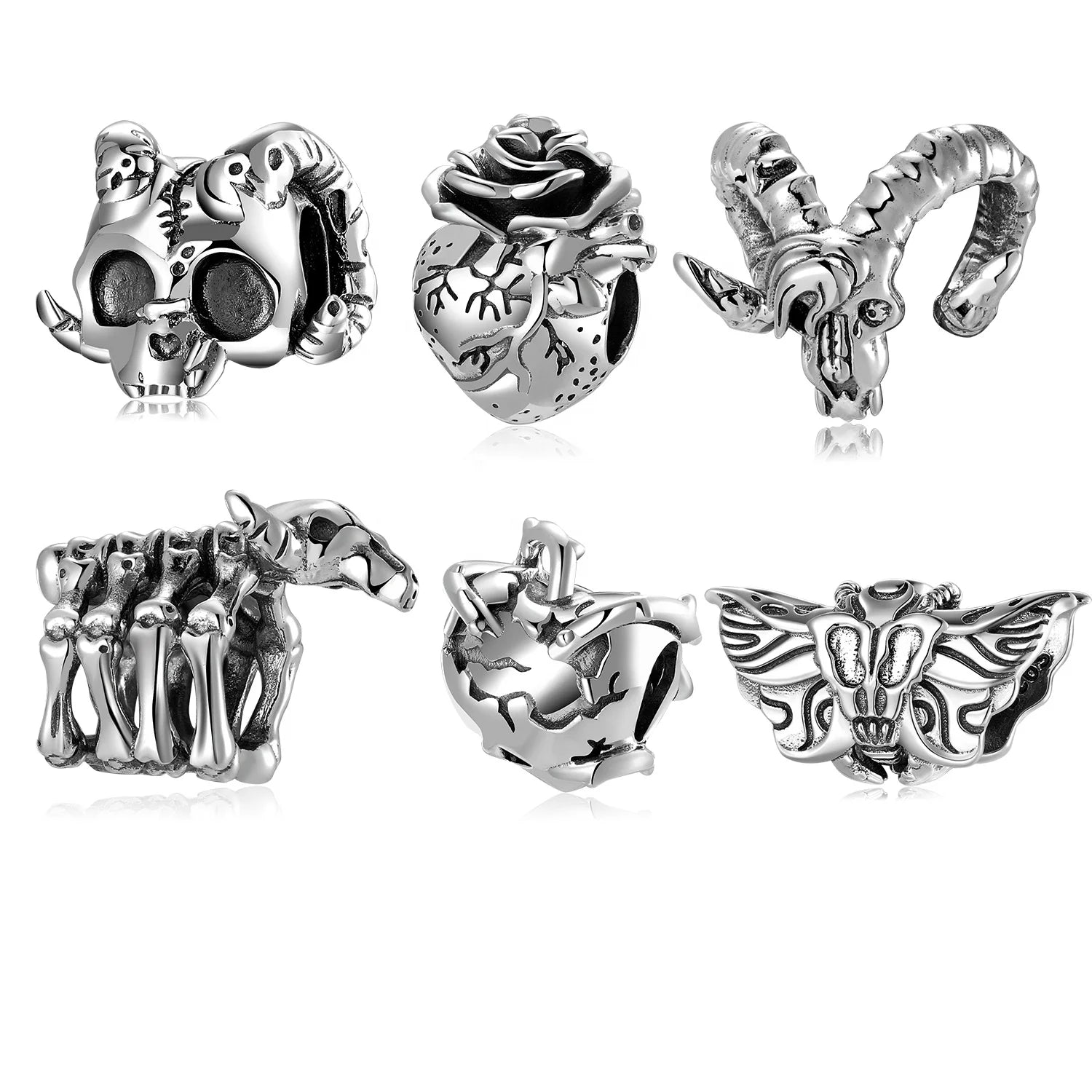 Real 925 Sterling Silver Gothic Series Skeleton Mutant butterfly Charms Beaded DIY for Bracelet Original New Designer