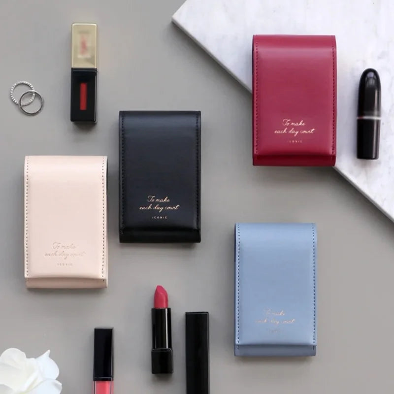 Multicolor PU Leather Custom Print Lady Style Makeup Pouch with Perfume Lipgloss Lip Balm Lipstick Cosmetics Bags Holder Mirror