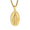 Virgin Mary Necklace Elliptic Disc Medal Stainless Steel Virgin Mary Pendant Necklace Charm Jewelry for Women Men