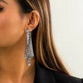 Large Luxury Drop Earrings Women Shiny Silver Plated Brass Sequin Mesh Grid Trendy Disco Prom Party Anniversary