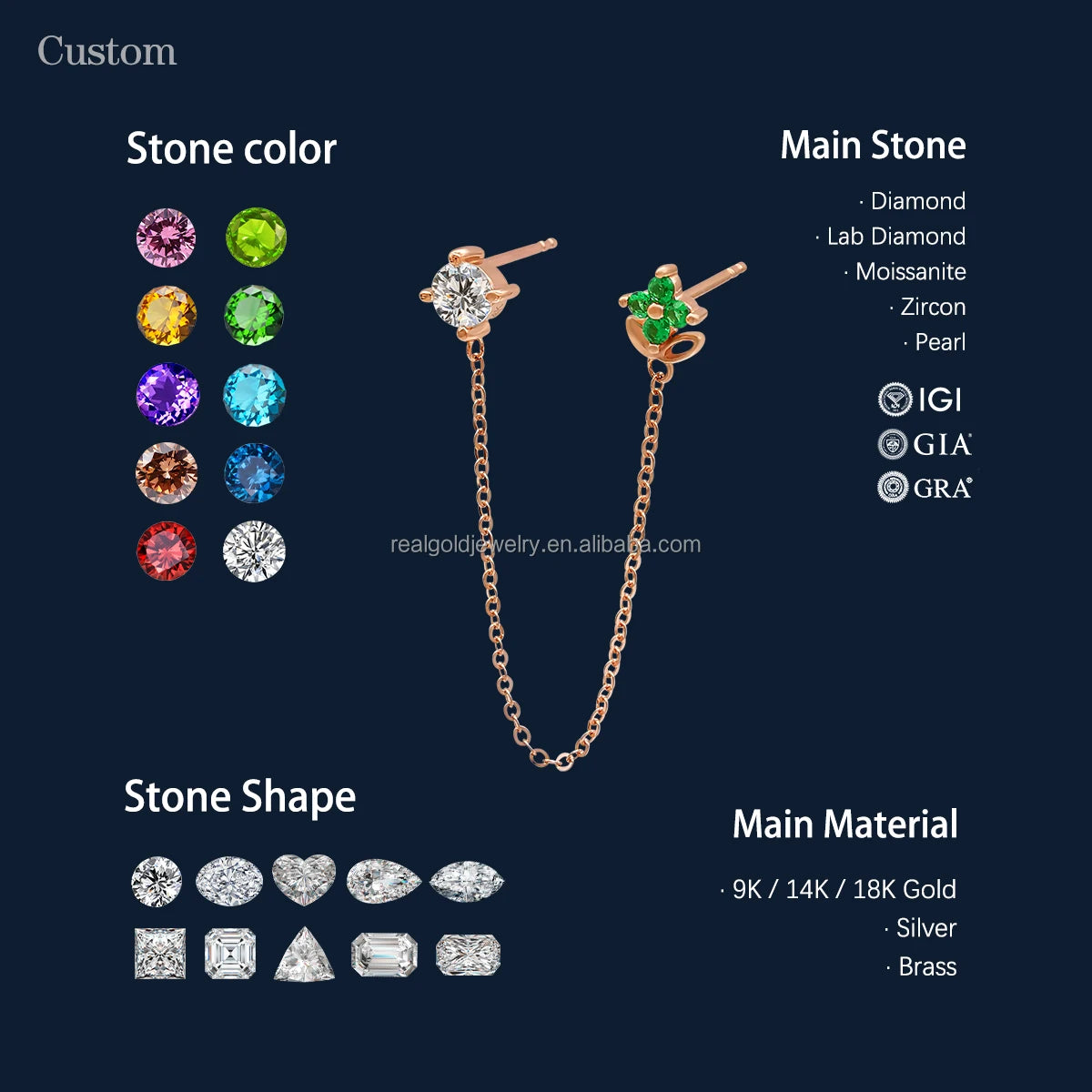 Au585 Solid 14k Yellow Earring Wire with Zircons Ear Stud Wholesale Woman Ear Fine Jewelry