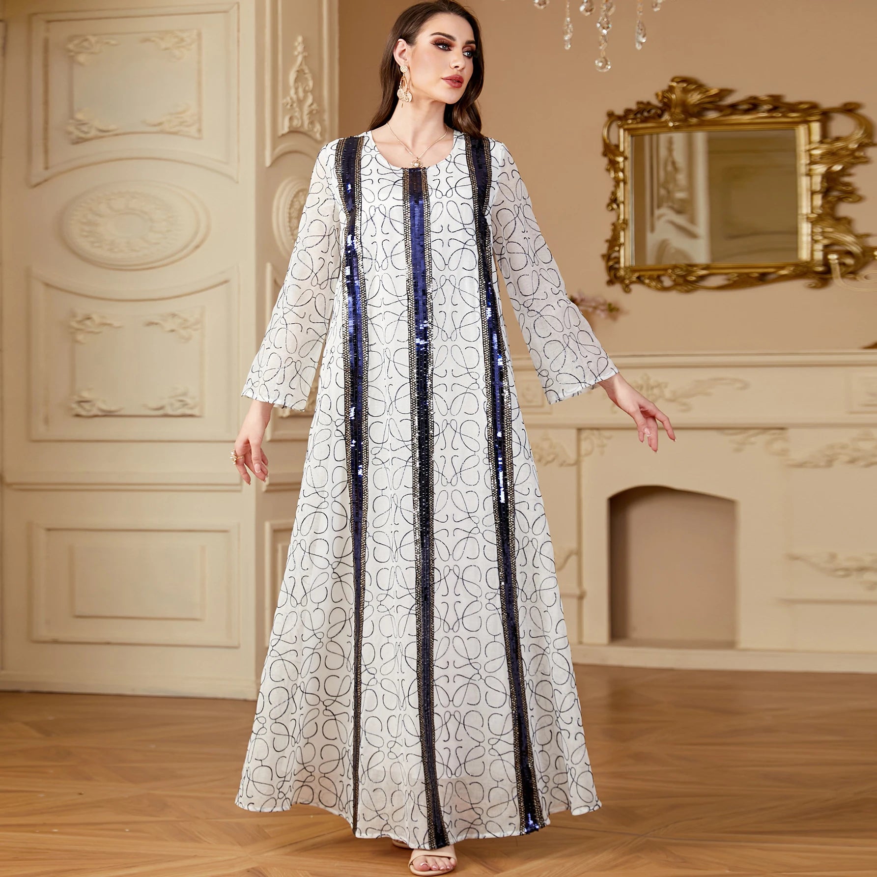 Wholesale 2024 Modest Kaftan Abaya Pattern Printed Long Dresses Muslim Women Dress Abaya Dubai for Evening Party Dress