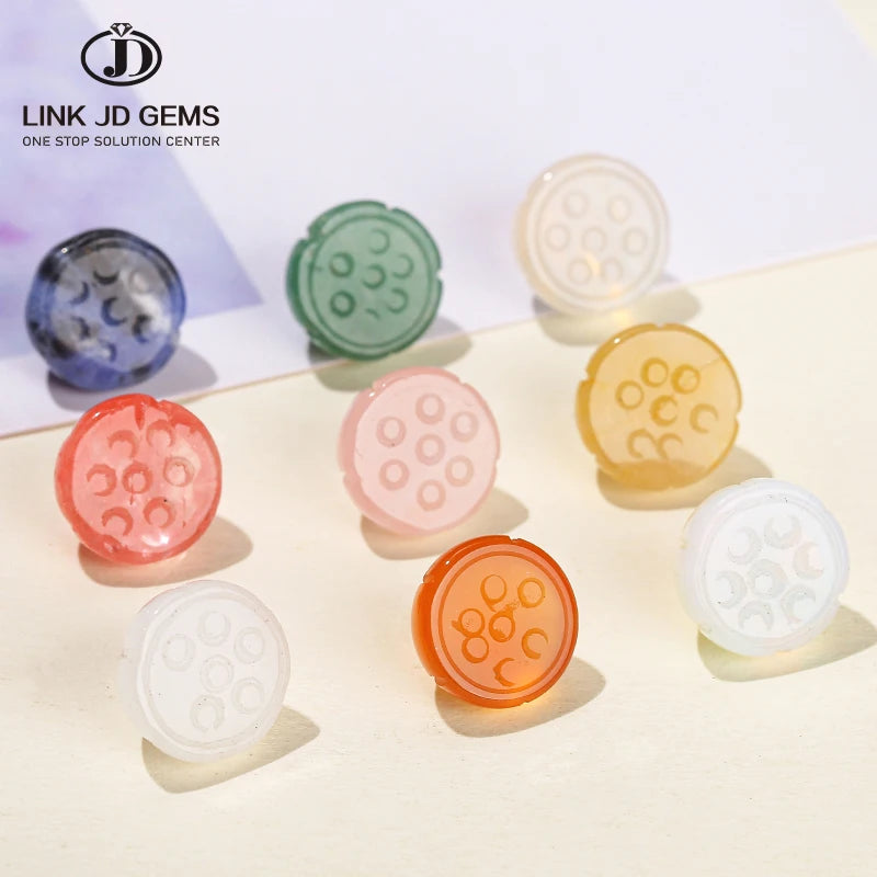 JD Children's Natural Stone Quartz Jade Aventurine Agate Opal Lotus Seed Shape Beads Loose Charm Pendant for Jewelry Making