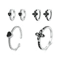 Custom Nightfall Heart Flower Hoop Earrings Sets Dainty Valentine Day Gift Unique Enamel Women Black Silver Earrings