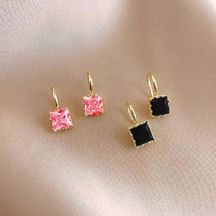 SC Delicate Korean Tiny Cubic Zirconia Drop Earrings 2022 Minimalist Colorful Small Square Zircon Earrings Women