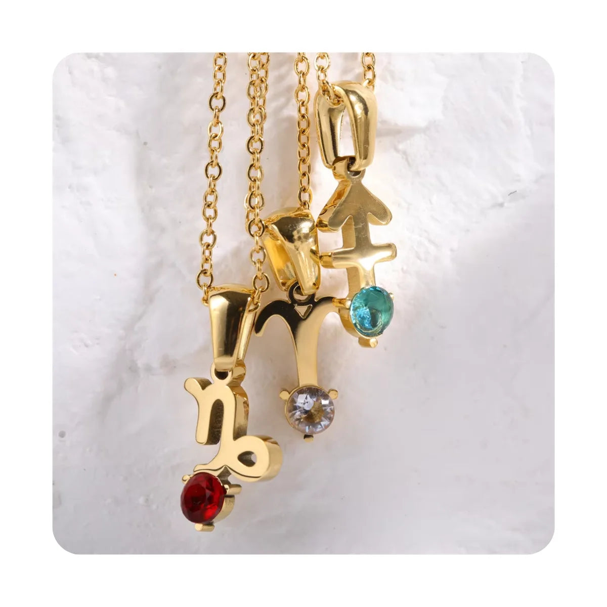Trendy Dainty Birth Stone Zircon 18K Gold Plated Stainless Steel Zodiac Sign Horoscope Necklace Zodiac Pendant NecklaceJewelry