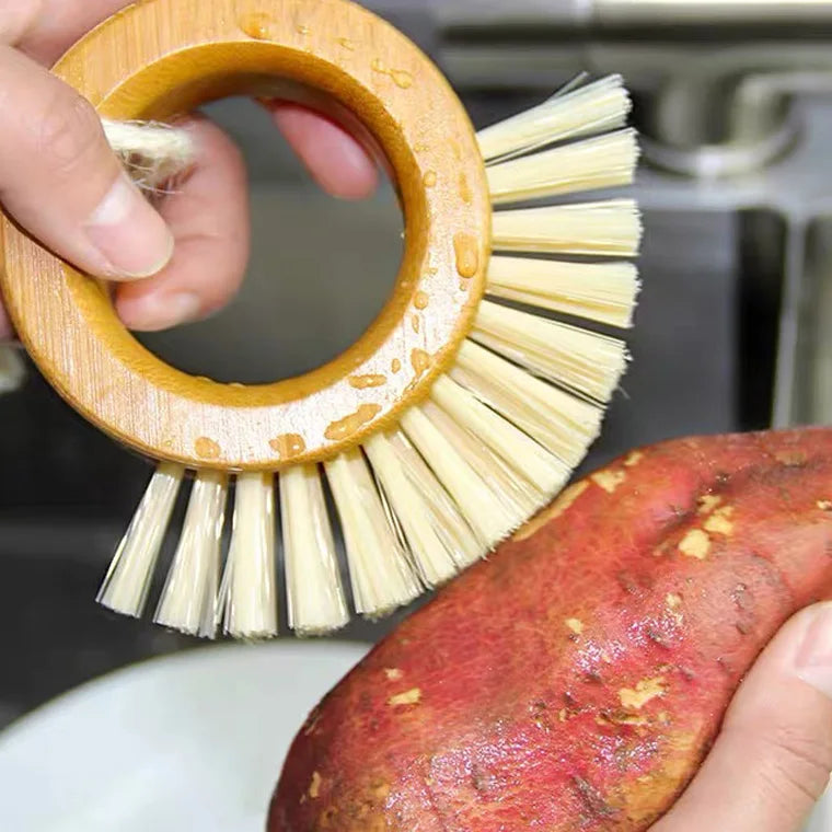 New Minimalist Style Wood Circular Cleaning Brush Bamboo Washing Wood Dish Brush  Vegetable Fruit Kitchen