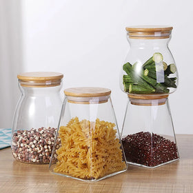 Food Storage Containers Bamboo Lid Empty Glass Jars Canisters for Kitchen