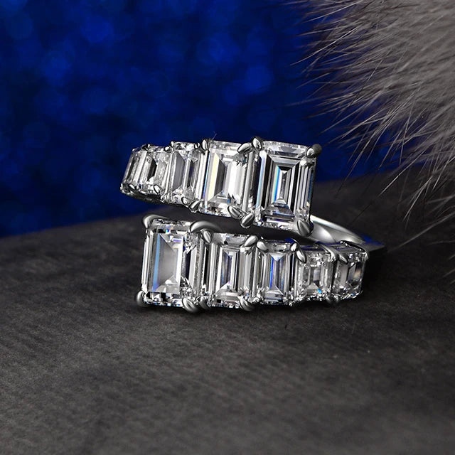 Fine Jewelry Adjustable Chic Iced Fashion 925 Sterling Silver Striking Baguette Emerald Cut Ring