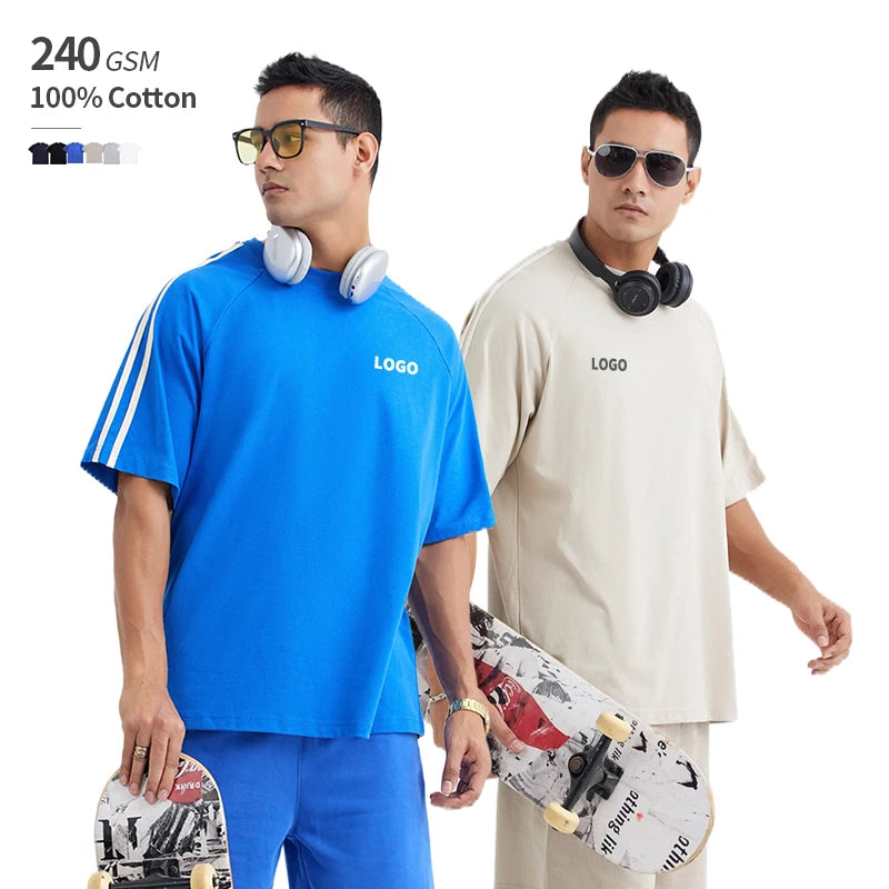 240 GSM 100% Cotton Two Bar Webbings Secondary Color OEM Custom Round Neck Designer Tshirts Men T-Shirts High Quality